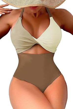 One Piece Swimsuit for Women Sexy Colorblock Swimwear Modest Bathing Suit
