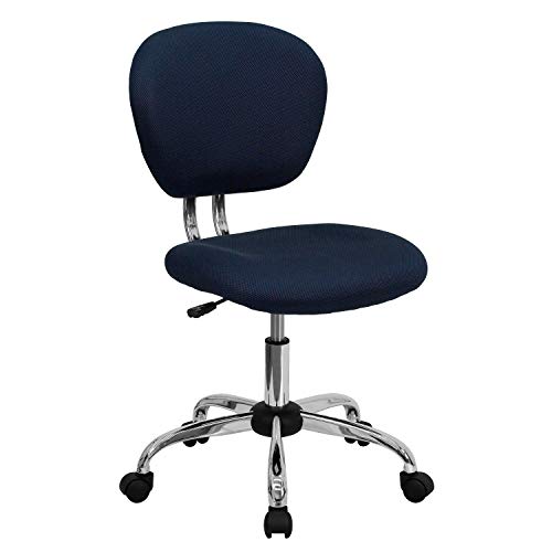 Flash Meubles Mid-Back Chaise de Bureau en Maille Filet avec Bras et Base, Métal, Bleu Marine,...
