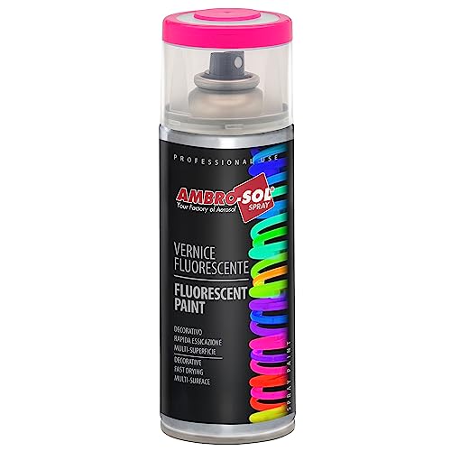 Ambro-Sol V400FLUOR3 Smalto / Vernice Finiture Speciali Fluorescenti, Ideale per Materiali che si Trovano all’Interno Abitazioni, Bomboletta Spray in Banda Stagnata Riciclabile 400 ml, Fucsia
