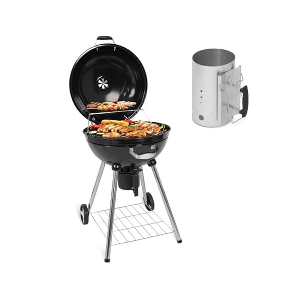 COZZIVITA Multi-layer Enamel Charcoal Grills - Sturdy & Portable Charcoal Grill with Chimney Starter- Barbecue Grill for Outdoor Camping - Prevent Bending and Scratching(Diameter of Grid 21.06 inch)