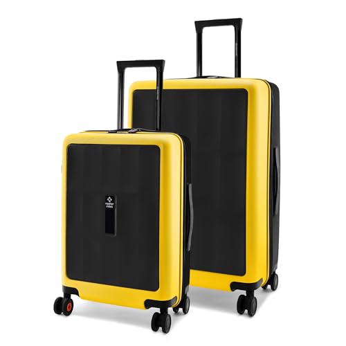 Image of Nasher Miles Zanzibar TSA Lock Hard-Sided Polycarbonate 8 Wheels Double Spinner Luggage Set of 2 Black Yellow Trolley Bags (55 & 65 cm)| Suitcase,Small & Large