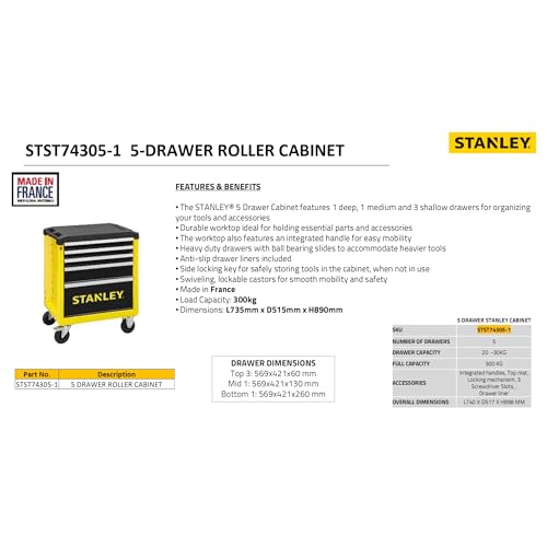 Servante 5 Tiroirs STANLEY STST74305 1 Fabrication Française Charge Maximale de 300 kg - vue 10
