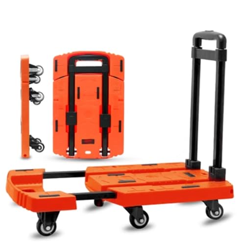 Carretilla de Mano Plegable, Estable y versátil, con Plataforma Plana y Altura Ajustable, portátil, para comestibles y Equipaje (Naranja)