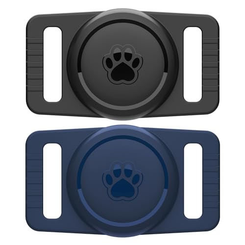 GOCII for Airtag Dog Collar Holder 2 Pack,Waterproof cat Collar Holder for Apple AirTag, Silicone Air Tags Case for Cat Dog Collars(Navy&Black)