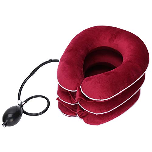 Dispositivo de tracción cervical, tracción de cuello hinchable, alivio de la tracción cervical, alivio del dolor, masaje cervical, tracción cervical, apoyo contra la cabeza (rojo)