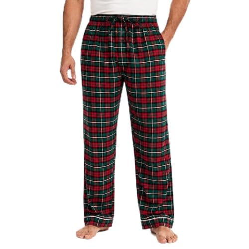 Image of JTPW Men's 100% Cotton Flannel Comfortable Pajama/Lounge Bottoms with Pockets,Red Green Check,L