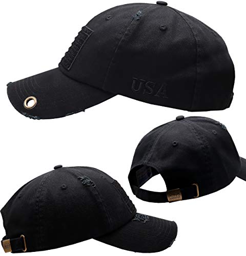 Image of Antourage American Flag Unisex Baseball Hat for Men and Women | USA Flag Mesh Snapback Flat Visor Cap + 2 Patriotic Patches