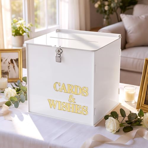 OurWarm White Wedding Card Box with Lock, Acrylic Card Box for Wedding Reception, Elegant Wedding Money Envelop Gift Card Box for Party Graduation Birthday Baby Shower Decorations by OurWarm - Used condition - US$20.36