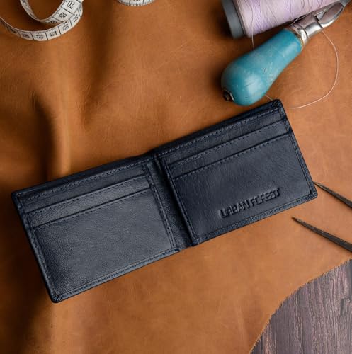 Image of URBAN FOREST Fred Aniline Blue Leather Wallet for Men