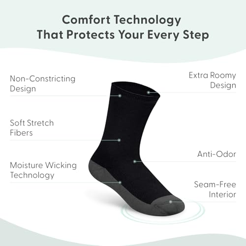 Orthofeet Extra Roomy Non-Binding Non-Constrictive Circulation Seam Free Black Socks, 3 Pack3