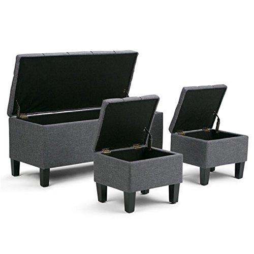 Simplihome Dover 44 Inch Wide Rectangle 3 Pc Lift Top Storage Ottoman In Upholstered Slate Grey Tufted Linen Look Fabric, Footrest Stool, Coffee Table For The Living Room, Contemporary #TOP2