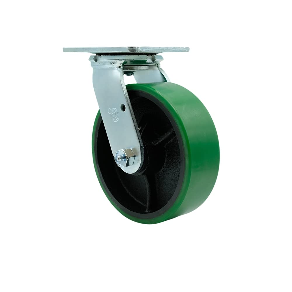 6" Heavy Duty Swivel Caster with Green Polyurethane on Iron Wheel - 1,200 lbs Capacity - Service Caster Brand