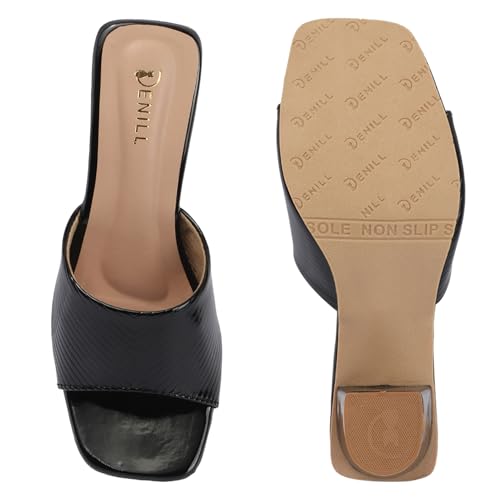 Image of Denill Women's Slip-On Heeled Sandals Square Toe, Textured Upper & Non-Slip Sole