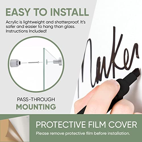 Acrylic Dry Erase Board | Non-Magnetic Floating Dry Erase Board | Hanging Frameless White Board | Acrylic Board For Office, School And Home Walls | Dry Erase Board For Kids And Adults (Clear - 16X20) #TOP6