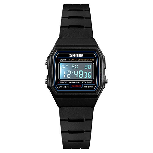 FeiWen Mode Simple Sport Montres Femme 50M Étanche Outdoor Militaires LED Électronique Alarme Chronomètre Plastique Digital Montre Bracelet de Garçon et Fille (Noir) Cover