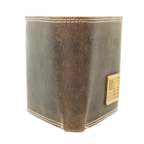 American Bison Men’s Bi-Fold Wallet – Embossed Bison Skull & American Flag Leather Wallet with 2 ID Windows, 6 Card Slots, Dual Bill Compartments – Wooden Gift Box (Brown)3