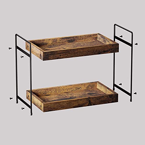 EWEMOSI Standregal Holz Arbeitsplatte Küchenregal mit 2 Ebenen Gewürzregal Metallstütze Badzimmer Aufbewahrung Regal Gewürzhalter Gewürzständer Organizer Vanity Tray
