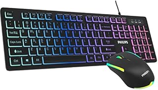 Philips Wired Gaming Keyboard and Mouse Combo, Quiet RGB Backlit Membrane Keyboard with LED Optical Mouse, Island Style- Chiclet Keys for Gaming, Business and Office