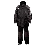 Mollig warm und voller Schutz vor Wind und Regen! Die zweiteilige Winterkombi hält Sie nicht nur mollig warm, sondern lässt weder Wind noch Regen durch. Das hochwertige „Waterproof Shell“-Material im zeitlosen grau hat eine Wassersäule von 5000mm und versiegelte Nähte. Besonders auffällig, der hochgeschnittene und flauschig warme Kragen mit Kinnpolsterung für besten Schutz vor eisigem Wind.Erstklassigen Sitz- und Tragekomfort bietet auch die Thermo-Latzhose, die durch eine großzügig geschnittene Rückenpartie für ein perfektes Wohlbefinden sorgt.Weitere Extras: zusätzlich gepolsterte Knieflächen, Qualitäts-Reißverschluss und gefütterte Hosentaschen mit Reißverschluss zum Aufwärmen kalter Hände beim Fischen. Die Jacke hat eine wattierte, abnehmbare Kapuze mit Regenschild, sowie praktische Innen- und Außentaschen und sanfte Bündchen an den Ärmeln.