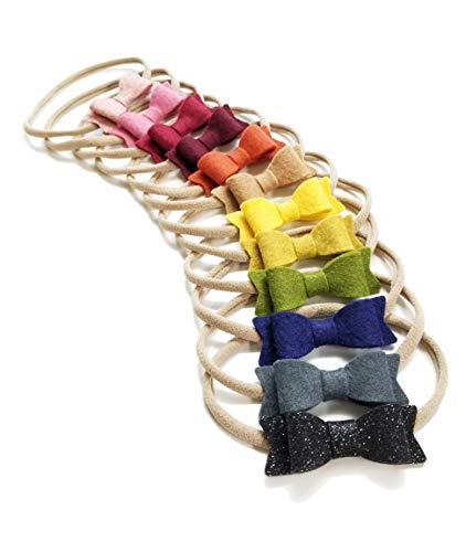 Baby bows and headbands, Soft nylon headbands, newborn to toddler, Rainbow Colors, set of 12 (Fall Rainbow)
