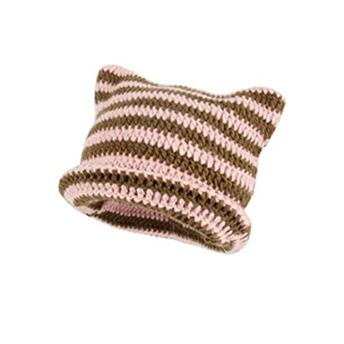 Crochet Hats for Women Cat Beanie Vintage Beanies Women Fox Hat Grunge Accessories Slouchy Beanies for Women (Pink,One Size)
