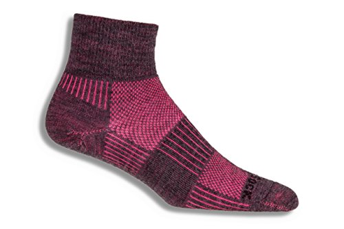 Wrightsock Merino Coolmesh II Quarter Sock - Grey/Pink Large