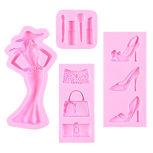 Makeup Chocolate Molds for Cake Decoration, 4 Packs High Heel Shoe Mold Fashion Lady Lipstick Decorations Handbag Purses Silicone Cupcake Topper, Birthday Party Clay Soap by muyulin - Image 9