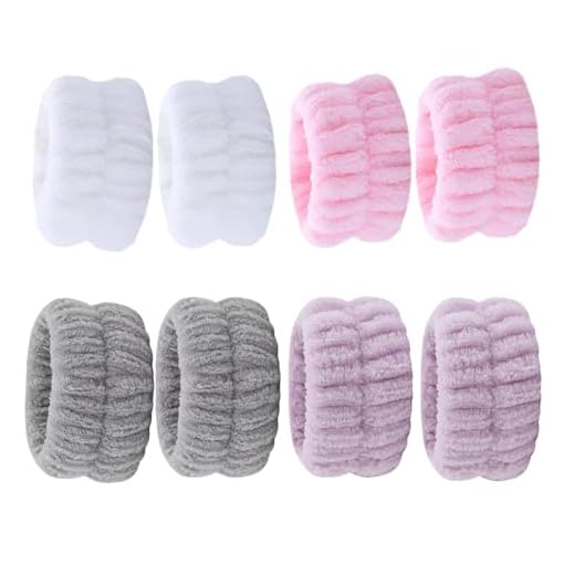 Shirene Muñequeras Toalla,4 Par Pulseras de Lavado Facial,Muñequeras Skincare,Toallas de Microfibra para la Muñeca,Pulseras de Spa,Pulsera para Lavar la Cara,Toalla Absorbente para Mujeres y Niñas