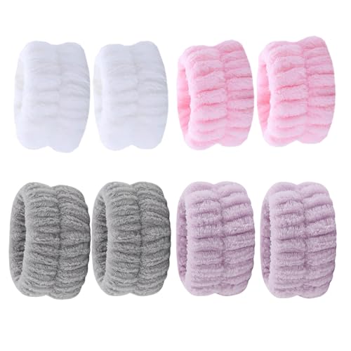 Shirene Muñequeras Toalla,4 Par Pulseras de Lavado Facial,Muñequeras Skincare,Toallas de Microfibra para la Muñeca,Pulseras de Spa,Pulsera para Lavar la Cara,Toalla Absorbente para Mujeres y Niñas