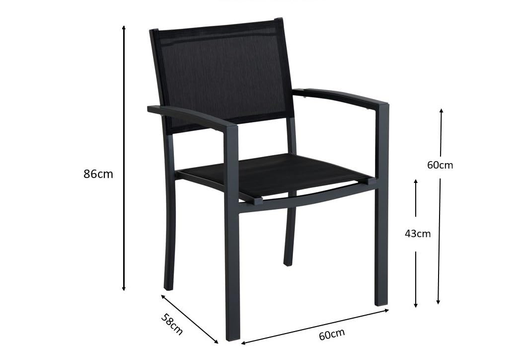 METRO Professional Silla de Jardín con Reposabrazos Brindisi, Aluminio/Tejido Sintético, Apilable, para Exterior, Gris Oscuro