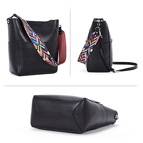 Bromen Handbags For Women Leather Hobo Bags Designer Shoulder Bucket Crossbody Purse Black #TOP4