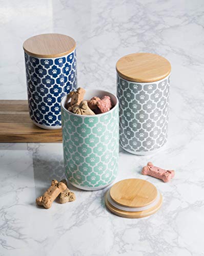 Bone Dry Lattice Pet Treat Jar with Bamboo Lid, Dishwasher Safe, Canister, 4x6.5", Aqua - Thumbnail 7