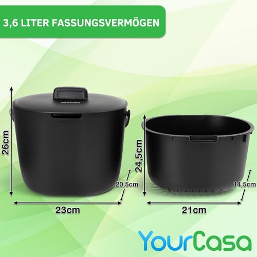 YourCasa Biomülleimer Küche 3,6L - Komposteimer für alltäglichen Biomüll Behälter Spülmaschinenfest - Geruchsdicht mit Sieb & ergonomischen… – Ansicht 3