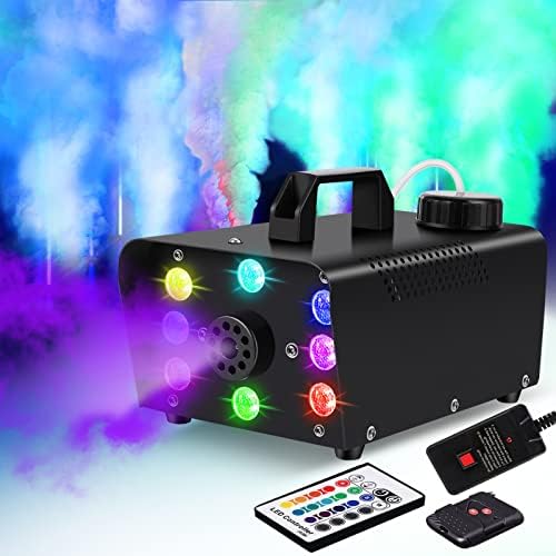 Fog Machine Halloween with lights - 500W Stage Smoke Machine with 8 LED Lights 16 Colors Effect, Wireless&Wired Remote Control Automatic Fog Machine for Halloween Christmas Wedding Parties Stage