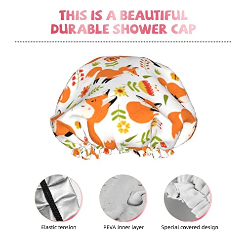 Fox Shower Caps For Women Reusable Waterproof Women Shower Caps Reusable Peva Lining Hair Cap For Shower Double Protection Layers Elastic #TOP4
