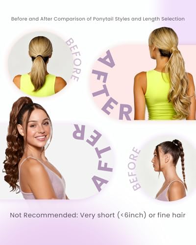 LaaVoo Human Hair Ponytail Extension Short Hair Extensios Ponytail Natural Brown Ponytail Extension Human Hair Straight 12 Inch 70g — view 7