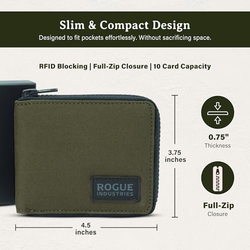 Image of ROGUE WALLET Interior Genuine Leather Wallets for Men - RFID Blocking Robust Outer Nylon Wallets - Full Cash Slot and Expandable Coin Pouch - Gift for Men (Khaki)