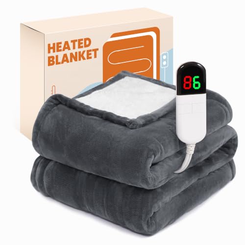PTQ Electric Heated Blanket Throw 50"x60", 8 Heat leavls and 1-8H Auto Off