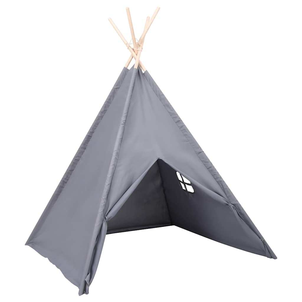 Kinder Tipi Zelt Spielzelt für Kinderzimmer aus Kiefernholz, Grau, 120x120x150 cm Indianerzelt mit Fenster und Tragetasche