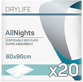 Drylife All Nights Disposable Incontinence Bed Pads | Fast Absorption, Odour Locking, Soft, Comfortable, Strong & Secure | Suitable for All Ages - 60cm x 90cm (1 Pack of 20)