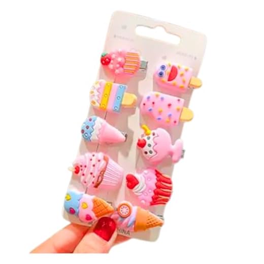 Kit Presilha De Cabelo Infantil Criança Menina Feminina Princesa Acessórios Bico de Pato Laço Enfeite Para Cabelo Tic Tac Garra Rosa Unicórnio Sorvete Princesas Silicone Pregador Colorido Qualidade Presente (Sorvete)