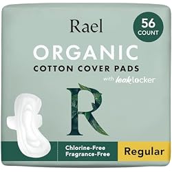 Rael Organic Cotton Cover Sanitary Pads for Women Moderate (Regular, 56 Ct) | Ultra Thin Period Pads with Wings, Regular Absorbency, Unscented, Chlorine Free, Period Essentials, Feminine Care