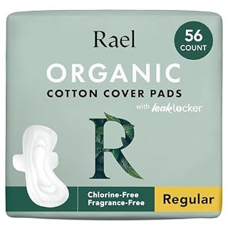 Rael Organic Cotton Cover Pads - Regular Absorbency, Unscented, Ultra Thin Pads with Wings for Women (56 Total)