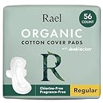 Rael Organic Cotton Cover Pads - Regular Absorbency, Unscented, Ultra Thin Pads with Wings for Women (56 Total)