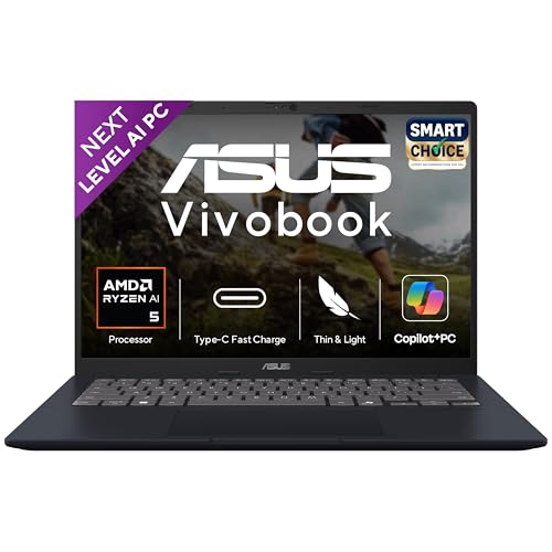 ASUS Vivobook 14,Smartchoice,AMD Ryzen AI 5 330, 16GB RAM, 512GB SSD,FHD+ 14', Win11,Office24, M365 Basic (1Yr)*,Quiet Blue, 1.46Kg,M1407KA-LY132WS,AMD Radeon iGPU, 50 Tops,Next-Gen AI Laptop,Copilot+