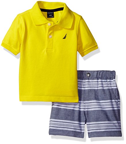 Nautica Baby Solid Polo with Pattern Pull On Short, Firefly, 12 Months
