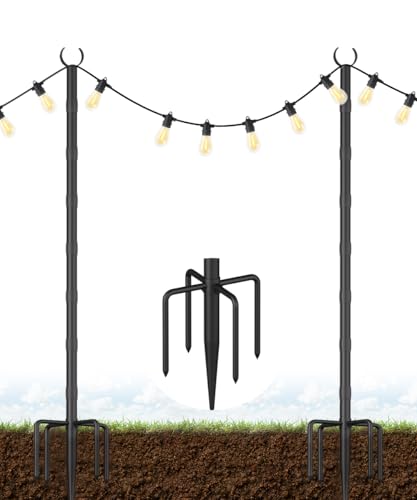 Tigerden 10Ft String Light Poles for Grass & Soil, Outdoor Light Stand with 5-Prong Fork Base, Heavy-Duty Metal Poles for Backyard, Garden & Patio Party Lighting, Rustproof & Adjustable, 2 Pack by Tigerden - Used condition - Image 2