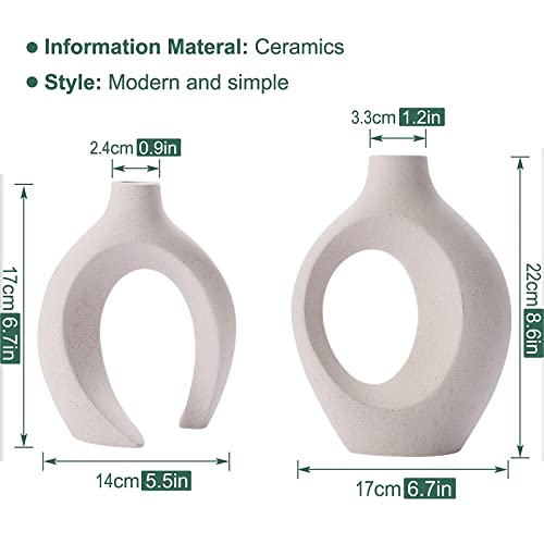 Ceramic Vase Set - 2 Flower Vases For Modern Home Décor, Creative White Vases Minimalism Style Decor Vase For Living Room Cream Decor Entryway Bookshelf Mantel Centerpieces Shelf #TOP3