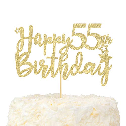 LOVENJOY Happy 55th Birthday Cake Topper Oro Glitterato Hello 55 e Favolosa Decorazioni Torta Compleanno