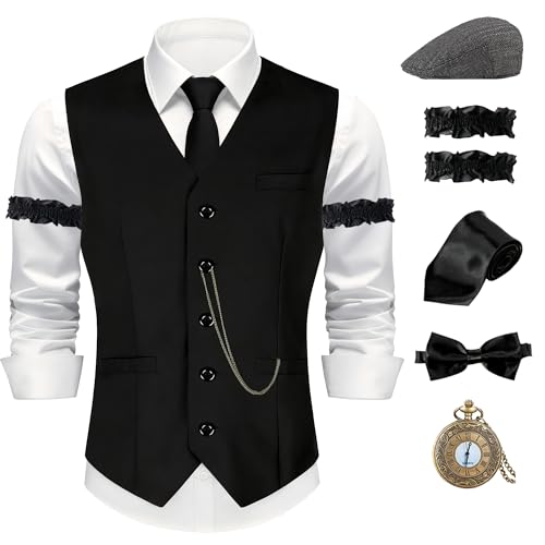 COSLILLI 1920s Mens Costume Gangster Set Black Medium- Roaring 20s Costumes for Men Great Gatsby Outfit & Accessories Halloween